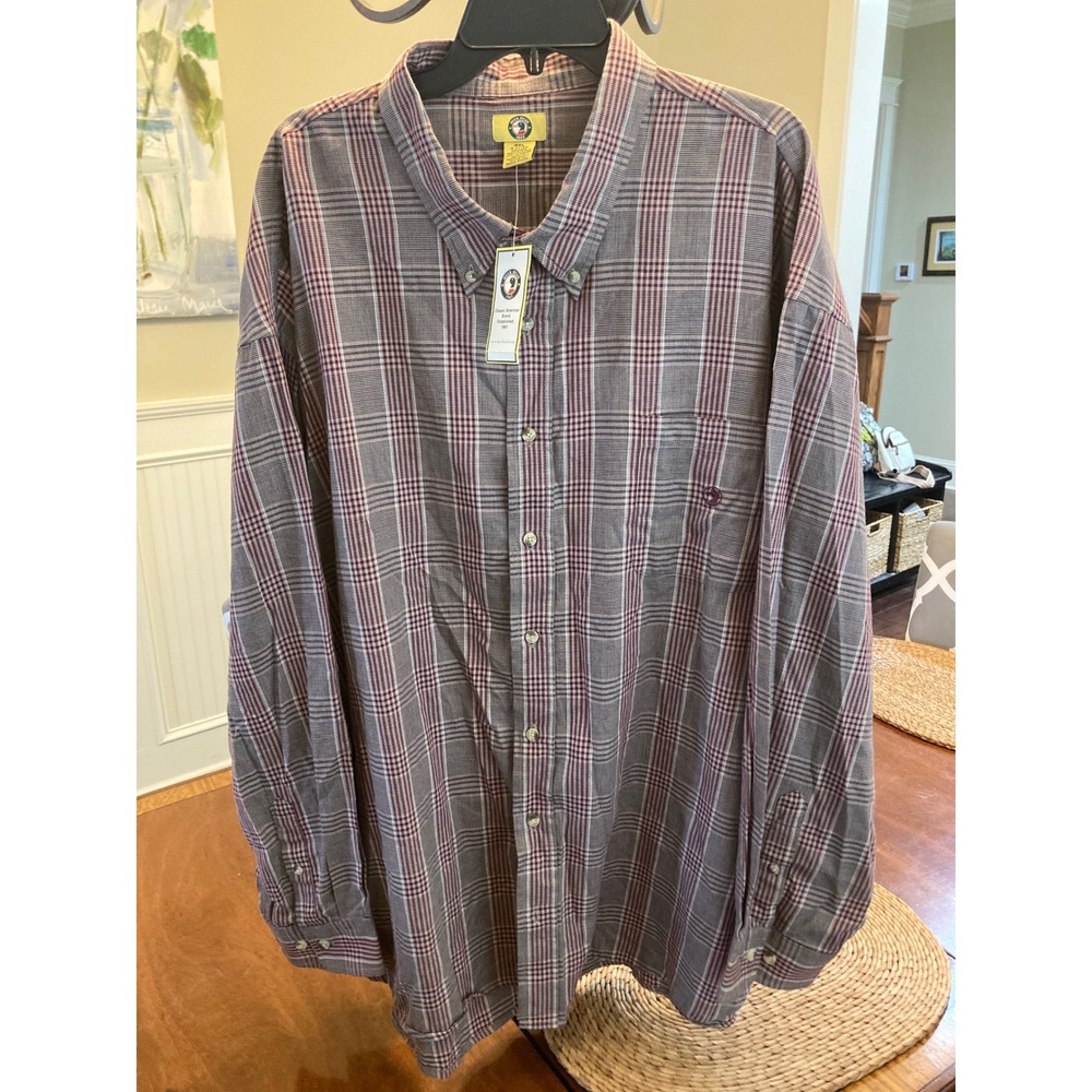 Duck Head Mens 4XL Plaid Button Down Shirt Long Sleeve Cotton Burgundy Tan NEW